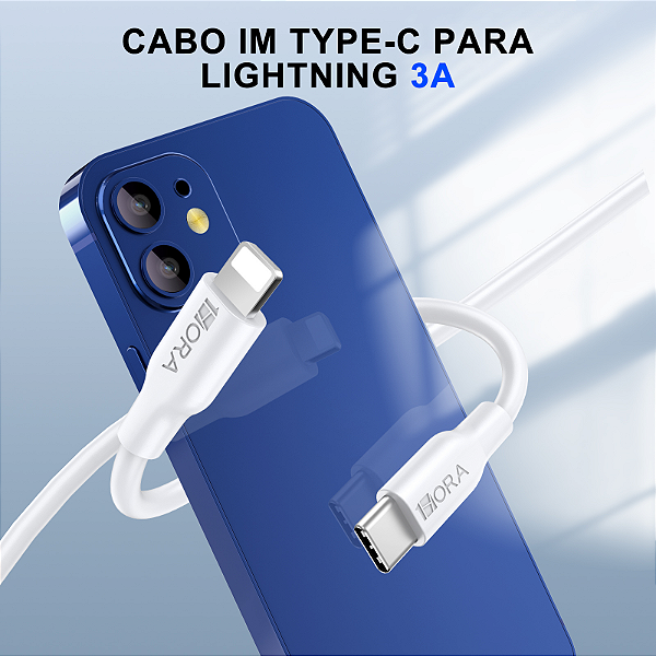 CABO DE DADOS C PARA LIGHTNING 1M 3A PVC BRANCO 1HORA