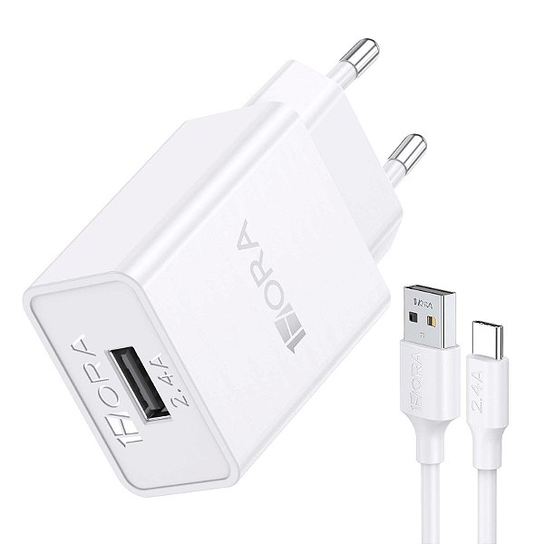 CARREGADOR 12W E CABO 2.4A LIGHTNING BRANCO 1HORA