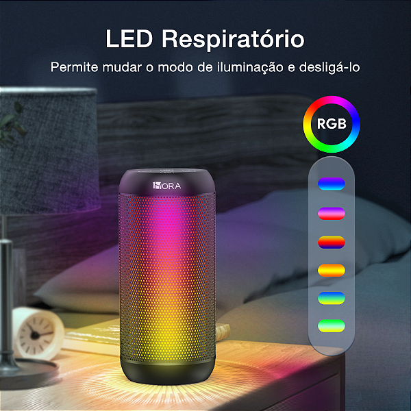 Caixa De Som Bluetooth Com Led 1Hora Preto