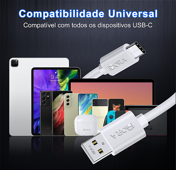 CABO DE DADOS USB PARA C 1M 2.1A PVC BRANCO 1HORA