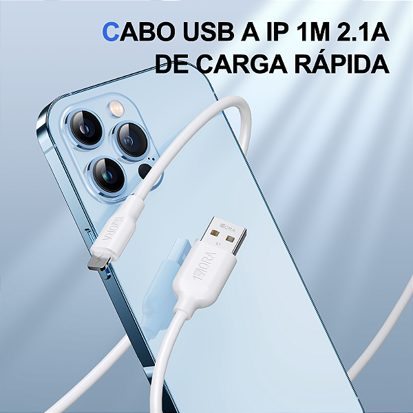 CABO DE DADOS USB PARA LIGHTNING 1M 2.1A PVC BRANCO 1HORA
