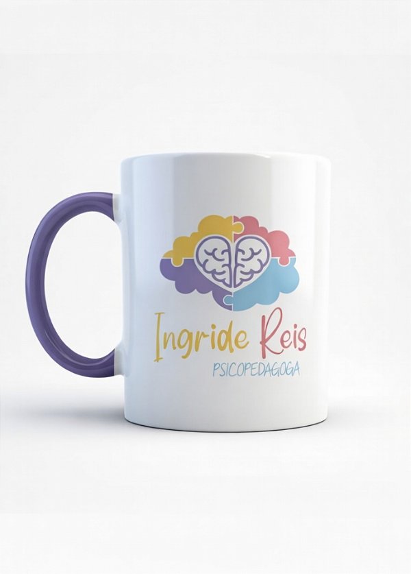 Caneca de porcelana alça e interior colorido