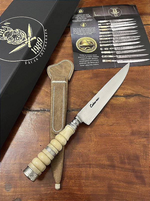 Faca Artesanal Forjada 8” em Aço Carbono 52100 Cabo em Canela de Avestruz Torneada