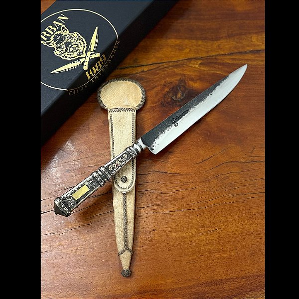 Faca Artesanal Forjada 8” | Aço Carbono Brutforged | Cabo em Alpaca Cinzelada