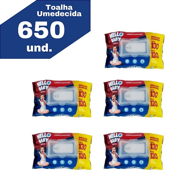 Kit Toalhas Umedecidas Hello Baby – 650 Unidades (5 Pacotes)