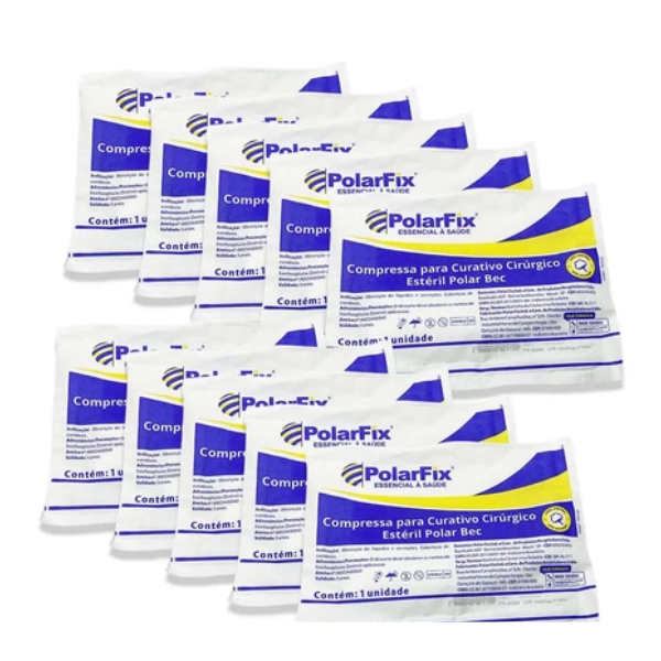 Kit 10 Compressas de Gaze Estéril Algodonada Polarfix 15x60cm – Uso Cirúrgico