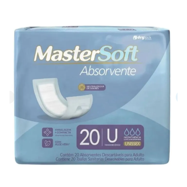 Absorvente Adulto MasterSoft Unissex 20 Unidades – Incontinência Leve com Aloe Vera