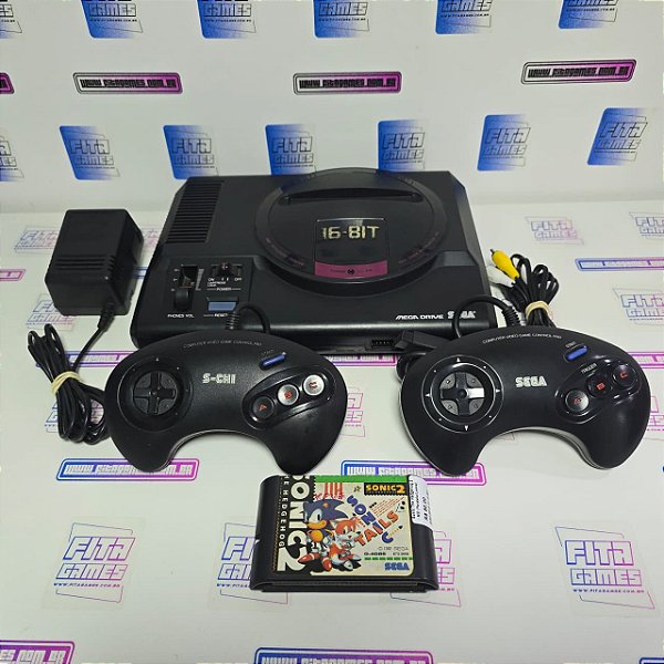 Mega Drive c/ 2 controles e Sonic 2 (JP/Loose)