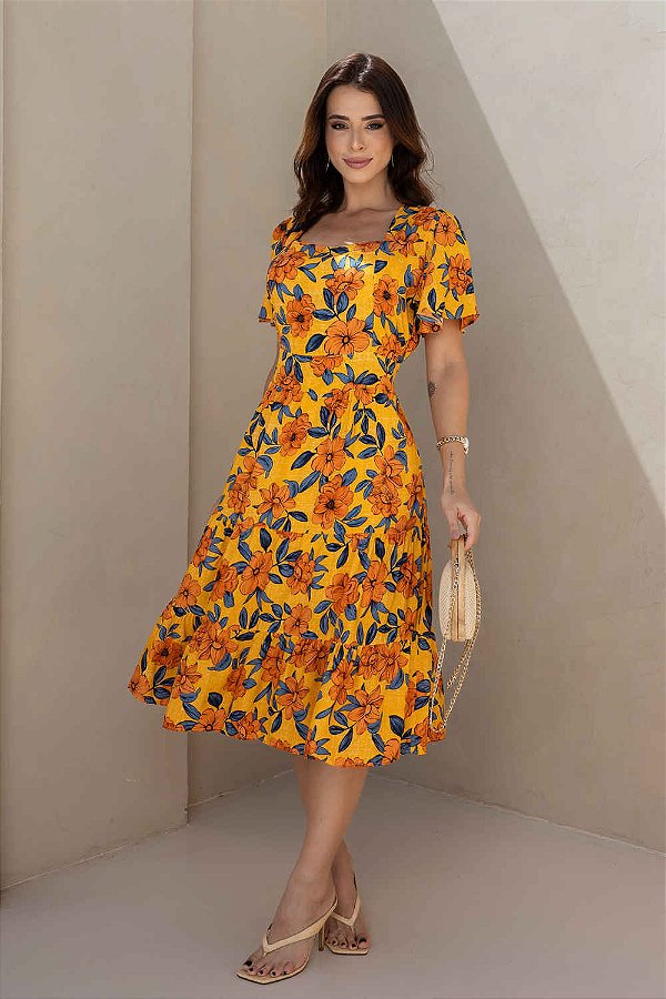 Vestido Versalhes Midi Três Marias em Viscolinho