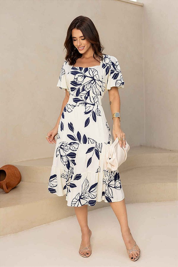 Vestido Ciano Midi Três Marias em Viscolinho