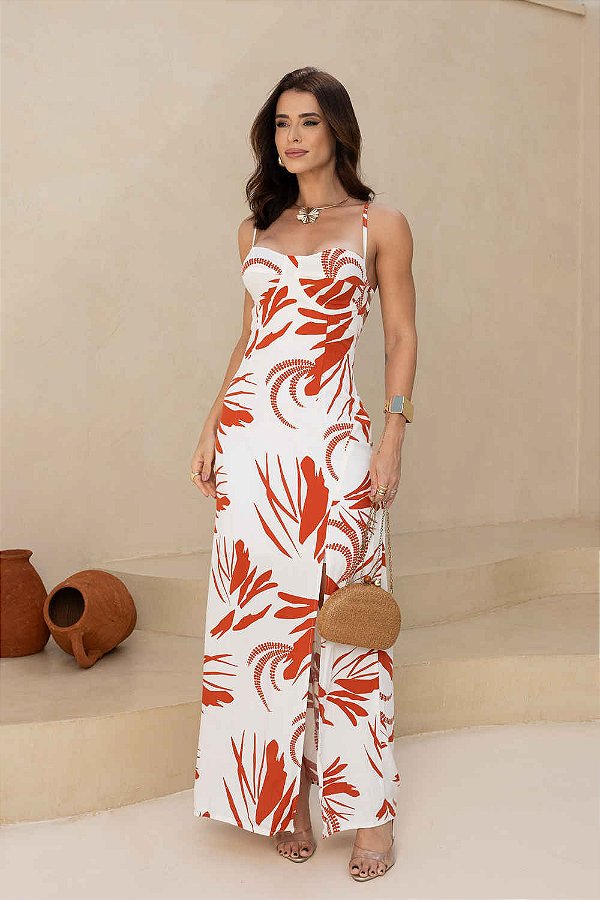 Vestido Veneza Maxi Midi com Fenda