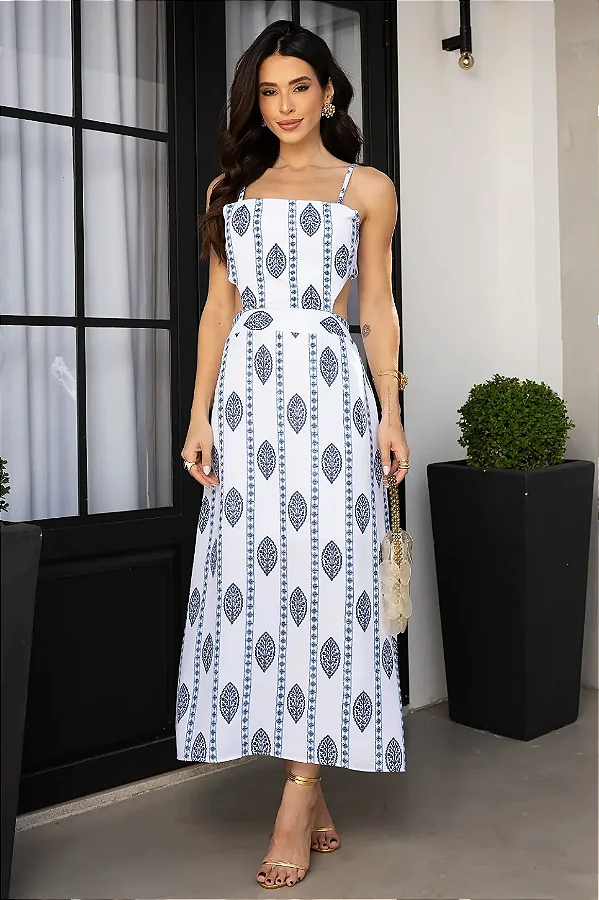 Vestido Midi Estampado Mykonos