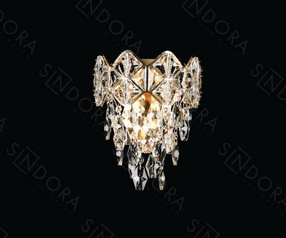 ARANDELA Φ23×27CM E14 METAL DOURADO+CRISTAL TRANSP. DCB06646