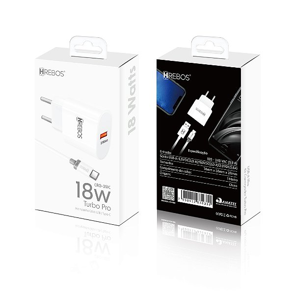 CARREGADOR TURBO PRO 18W USB P/ C CRG-351C BRANCO