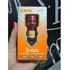 CARREGADOR VEICULAR 2 USB 3.4A TIPO C LE-527C
