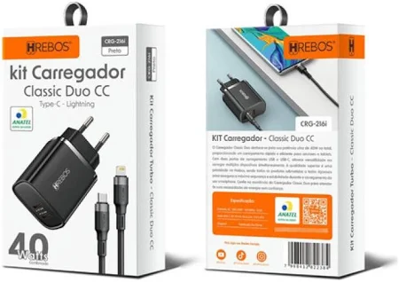 KIT CARREGADOR CLASSIC DUO C TIPO C P/ LIGHTNING 2151 PRETO