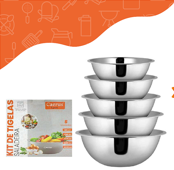 KIT DE 5 TIGELAS SALADEIRA INOX CRS-2938