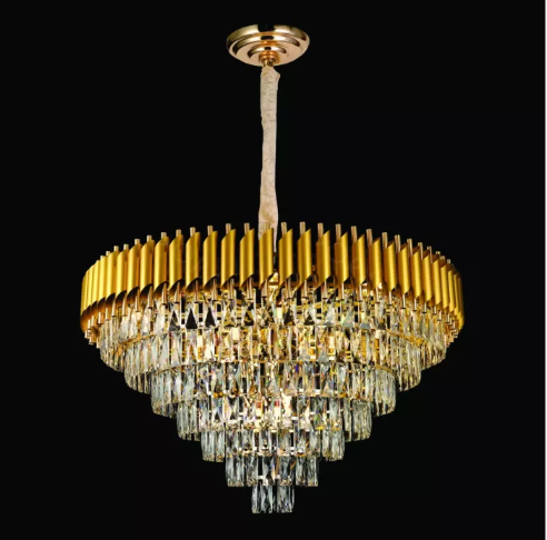 LUSTRE PENDENTE REDONDO 95X48CM METAL E CRISTAL DOURADO DCD06544