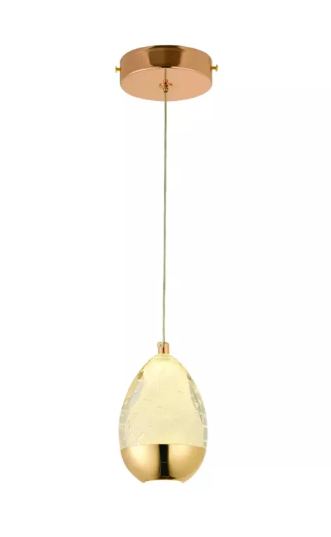 PENDENTE LED 3000K 5W BIVOLT 11x14cm METAL  CRISTAL DOURADO E TRANS. DCD02171