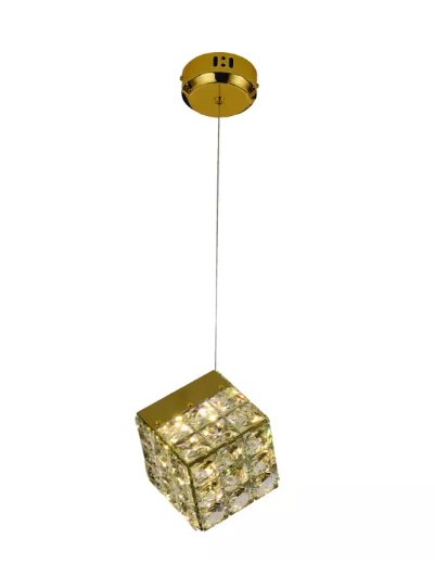 PENDENTE QUADRADO 3000K 12W 15x15CM INOX CRISTAL DOURADO DCD02948