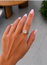 Anel Quadrado Cristal Regulável Folheado a Ouro18k 0991509
