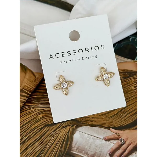 Brinco Folheado a Ouro18K Cravejado 3525