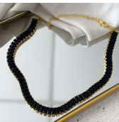 Colar Baguete Preto F olheada a Ouro 18K 960923
