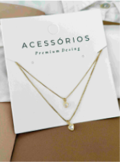 Colar Folheado a Our o 18k Duplo Coração Cristal 0941899