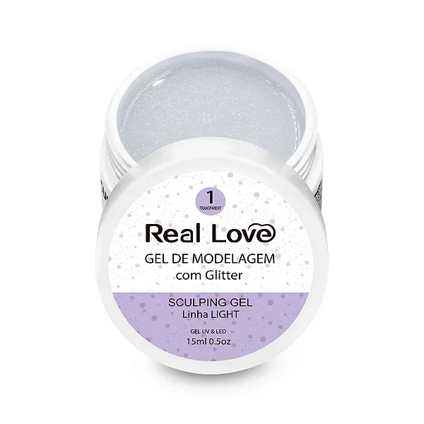 GEL DE ALONGAMENTO COM GLITER REAL LOVE  1 TRANSPARENTE