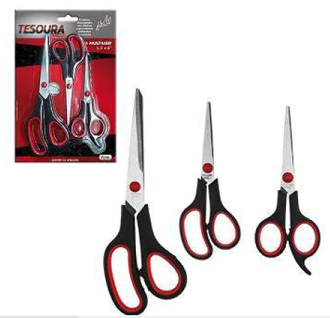 KIT 3 TESOURAS BLACK RED COM 3PÇS