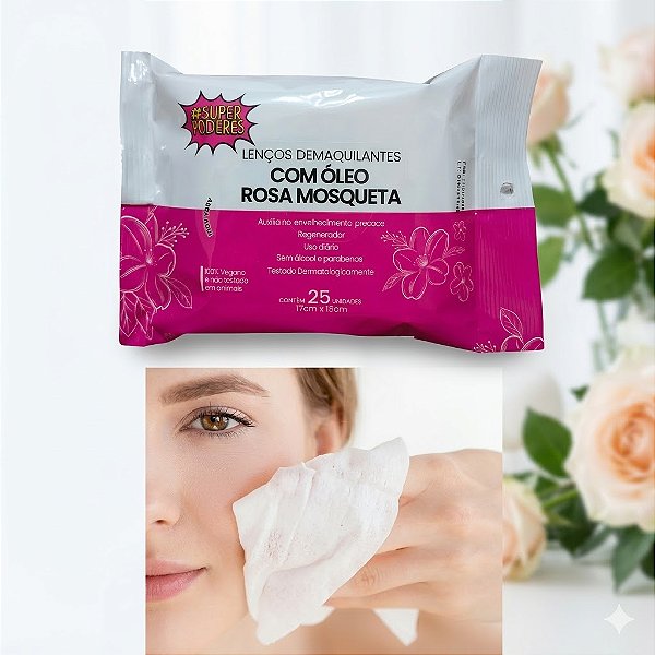 LENÇO DEMAQUILANTE SUPER PODERES ROSA MOSQUETA