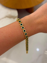 Pulseira Folheada a Ouro 18K Zirconia Crave jada Verde Esmeralda  0911862