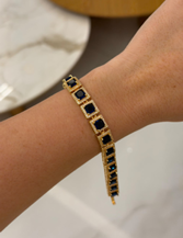 Pulseira Folheada a Ouro18K Cravejada Quadrada Azul 0911853