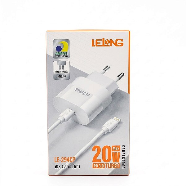 KIT CARREGADOR 20W 3.0 TURBO IOS LE-294CP