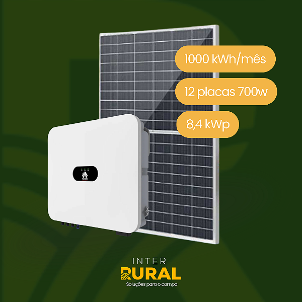 Sistema de Energia Solar 1000 kWh/mês – Inversor Huawei + 12 Placas 700W