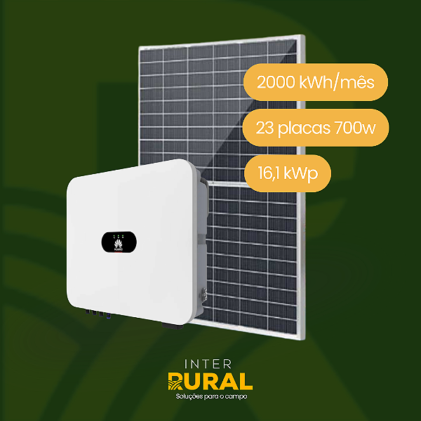 Sistema de Energia Solar 2000 kWh/mês – Inversor Huawei + 23 Placas 700W