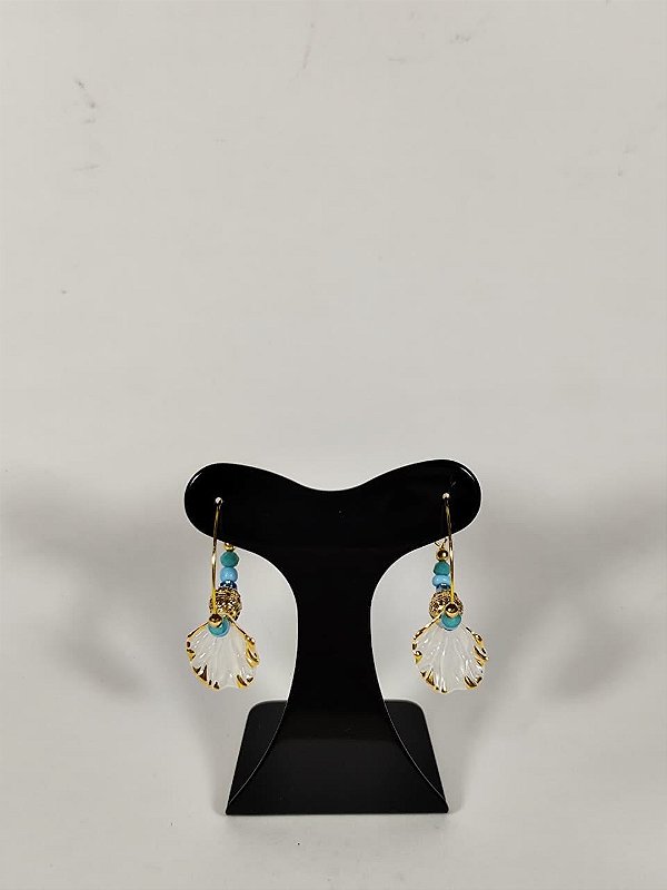 Brinco Argola Cristais Azuis e Concha