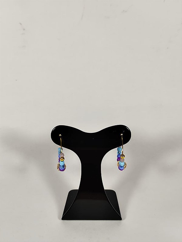 Brinco Argola Cristais Azul e Roxo