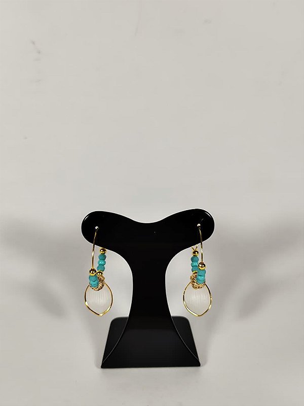Brinco Argola Turquesa e Gota Perolada