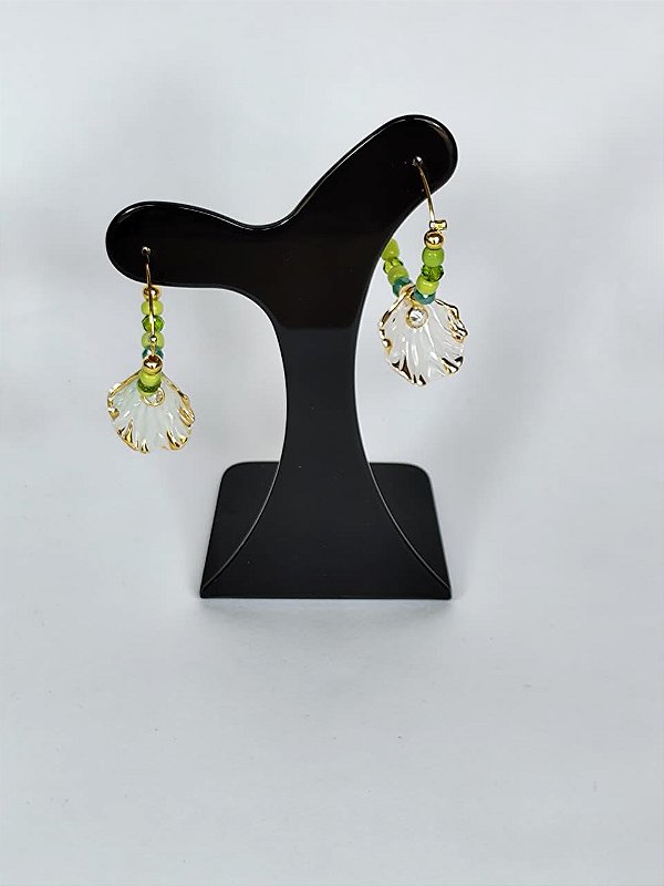 Brinco Argola Cristais Verdes e Concha com Brilhante