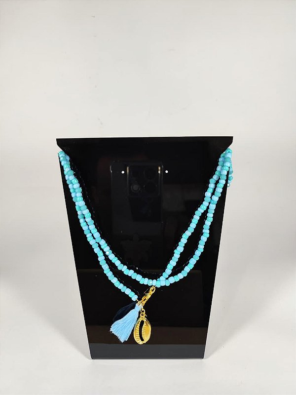 Guia de Proteção Azul e Turquesa - Búzio e Tassel Duplo