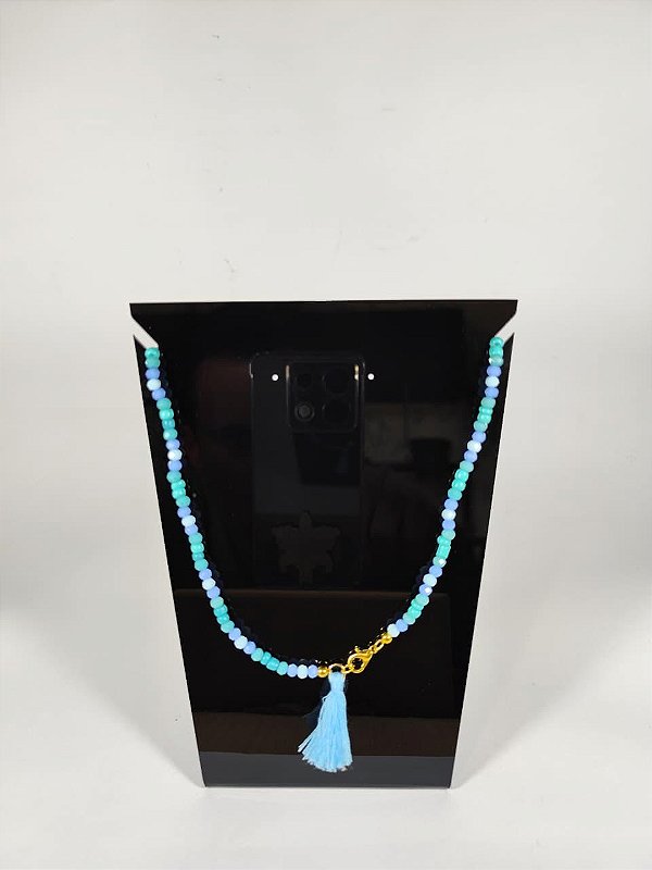 Colar de Cristais Azul e Verde com Tassel Celeste