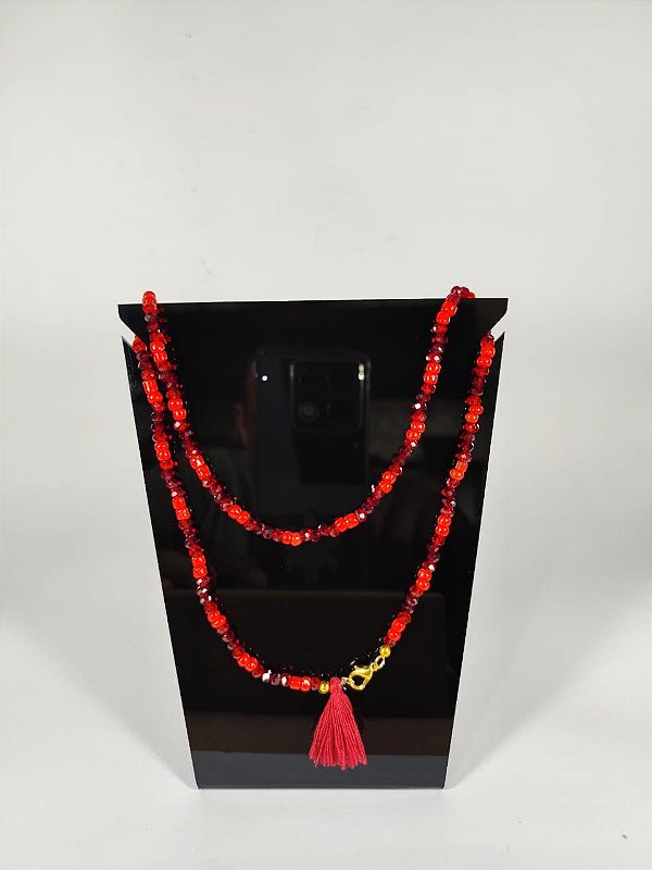 Guia de Cristais Vermelha 2 Voltas - Tassel e Dourado