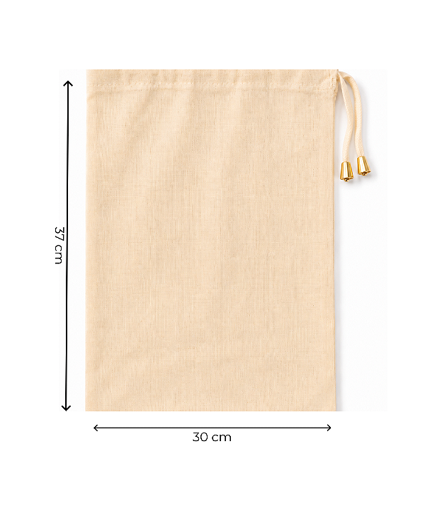 Saquinho de Algodão Cru c/ ponteira dourada 30x37 cm (LxA) pct 5 und