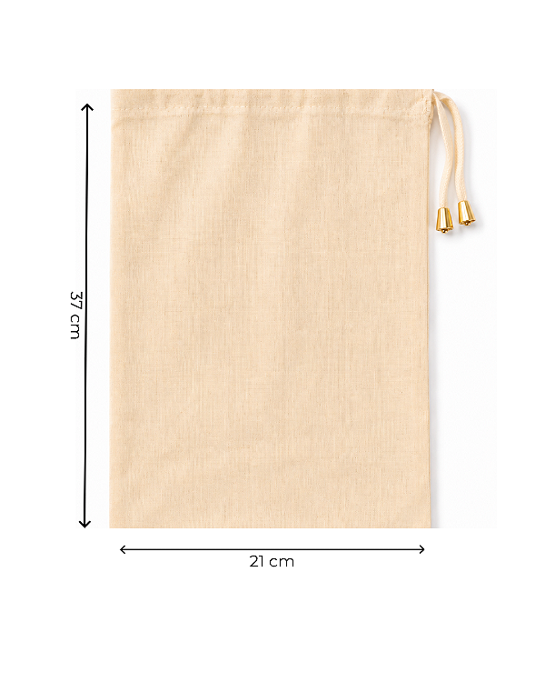 Saquinho de Algodão Cru c/ ponteira dourada 21x37 cm (LxA) pct 5 und