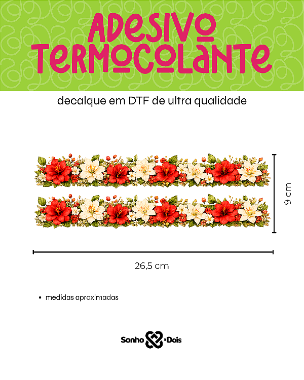 Transfer Termocolante DTF Barrado 27x11cm Floral