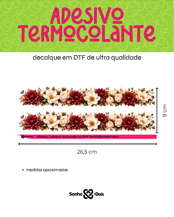 Transfer Termocolante DTF Barrado 27x11cm Floral