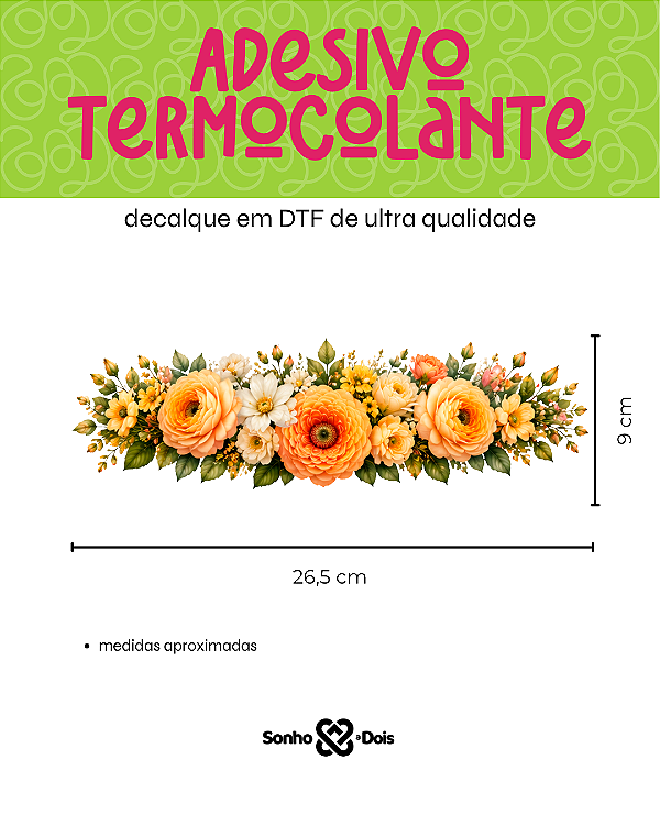 Transfer Termocolante DTF Barrado 27x11cm Floral