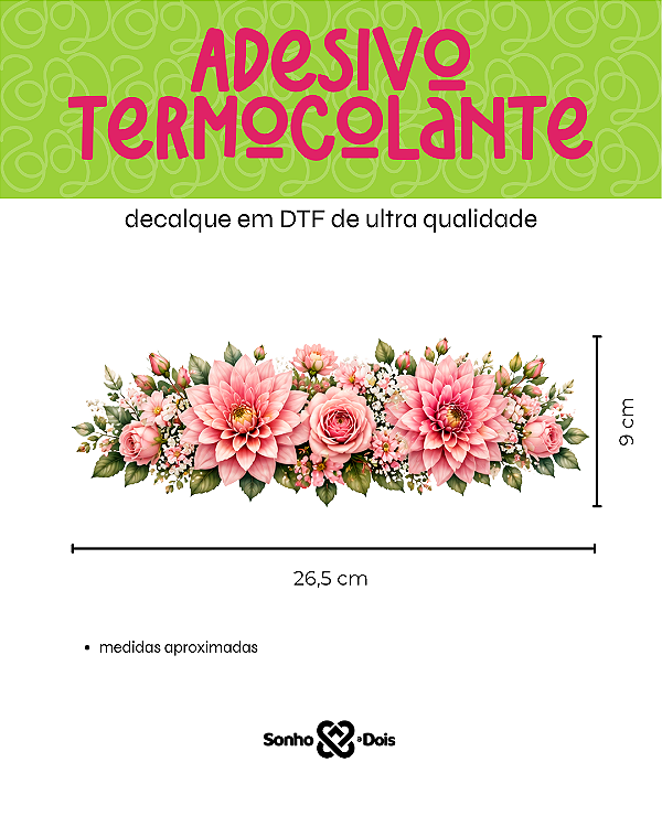 Transfer Termocolante DTF Barrado 27x11cm Floral