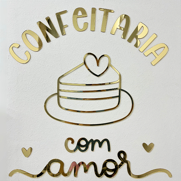 Aplique de Parede Acrílico Recorte Decorativo em Acrílico Confeitaria com Amor